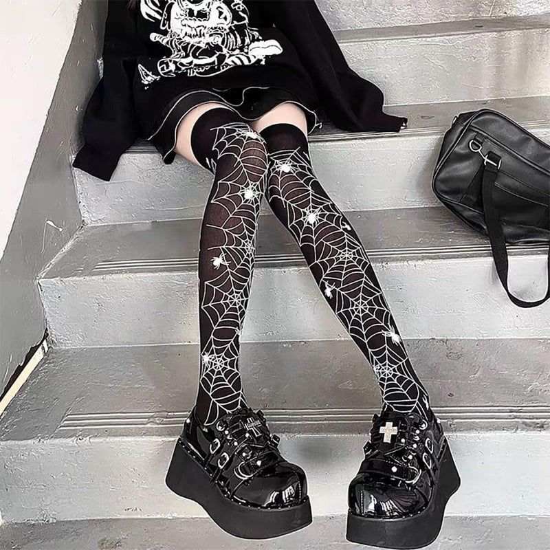 Ninejuize Thigh High Stockings with Bow, Santa Accessory Y2K Fishnet Socks with Lace Brim Lingerie Tights for Women - Image 1